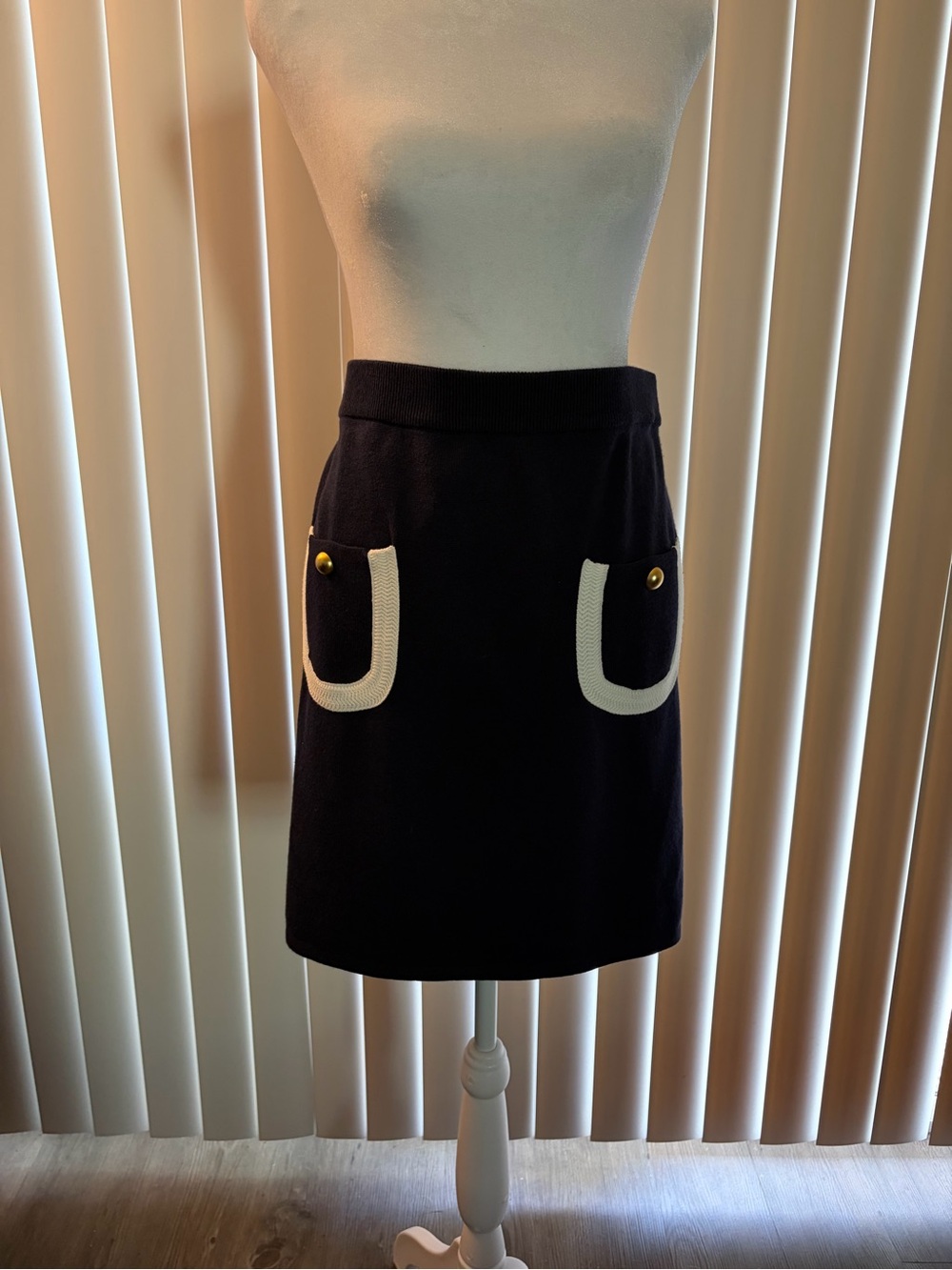 Navy Mini Skirt with Cream-Trim Pockets